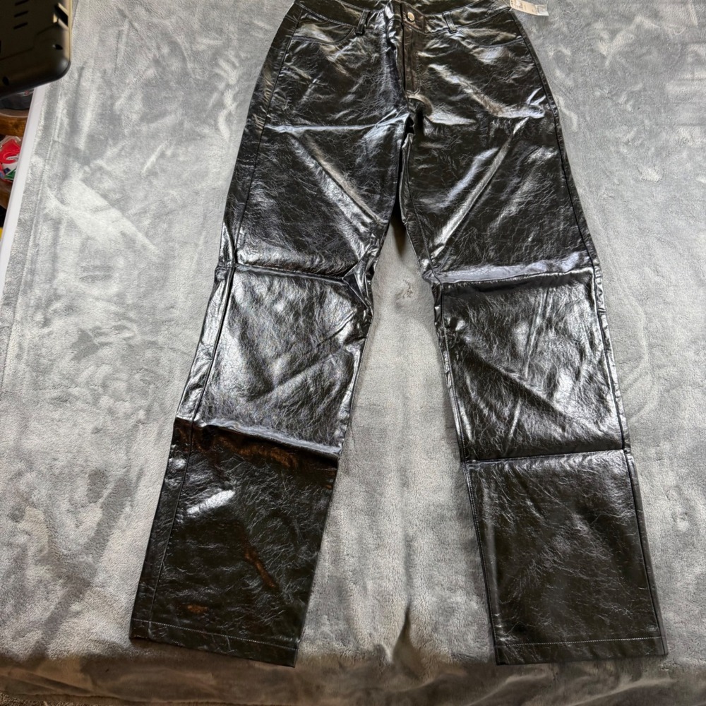 Noisy May NMKANE EVY Black Vinyl Pants High Waisted Straight Leg faux leather